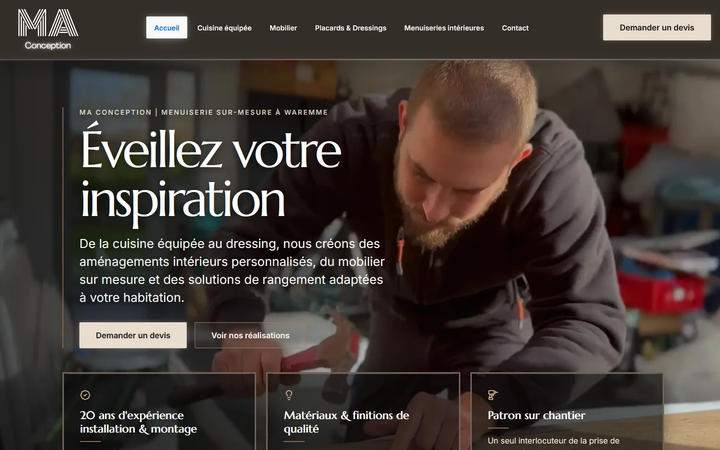 Capture de la page d’accueil du site Ma Conception